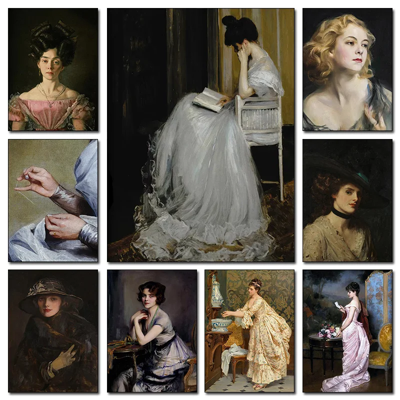 Portrait of Women in The Middle Ages Posters and Prints Artistic Art Canvas Painting Wall Art Pictures Home Bar Room Decorati