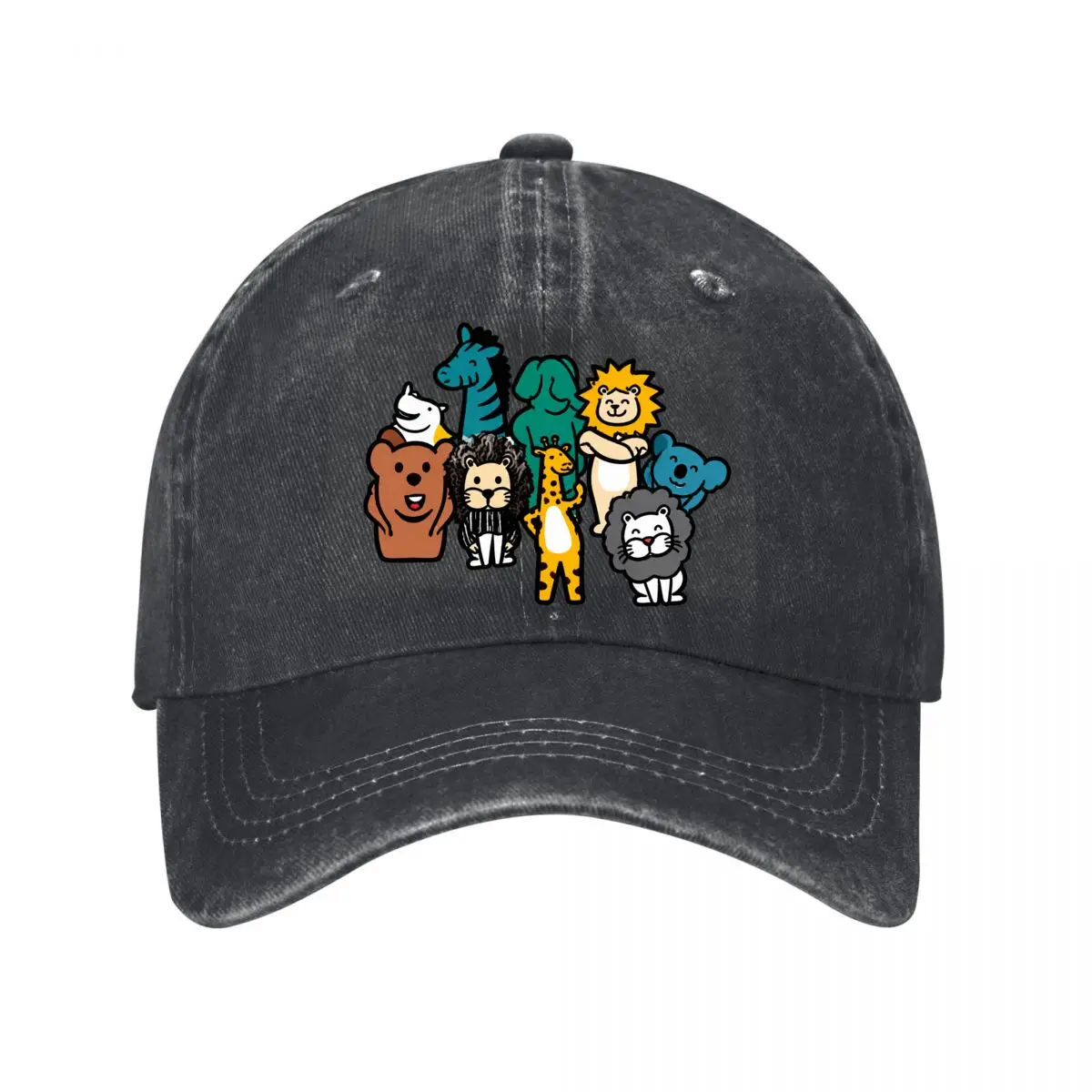 Cute African Safari Animals Group Hand Drawn Illustration Washed Baseball Cap Outdoor Hat