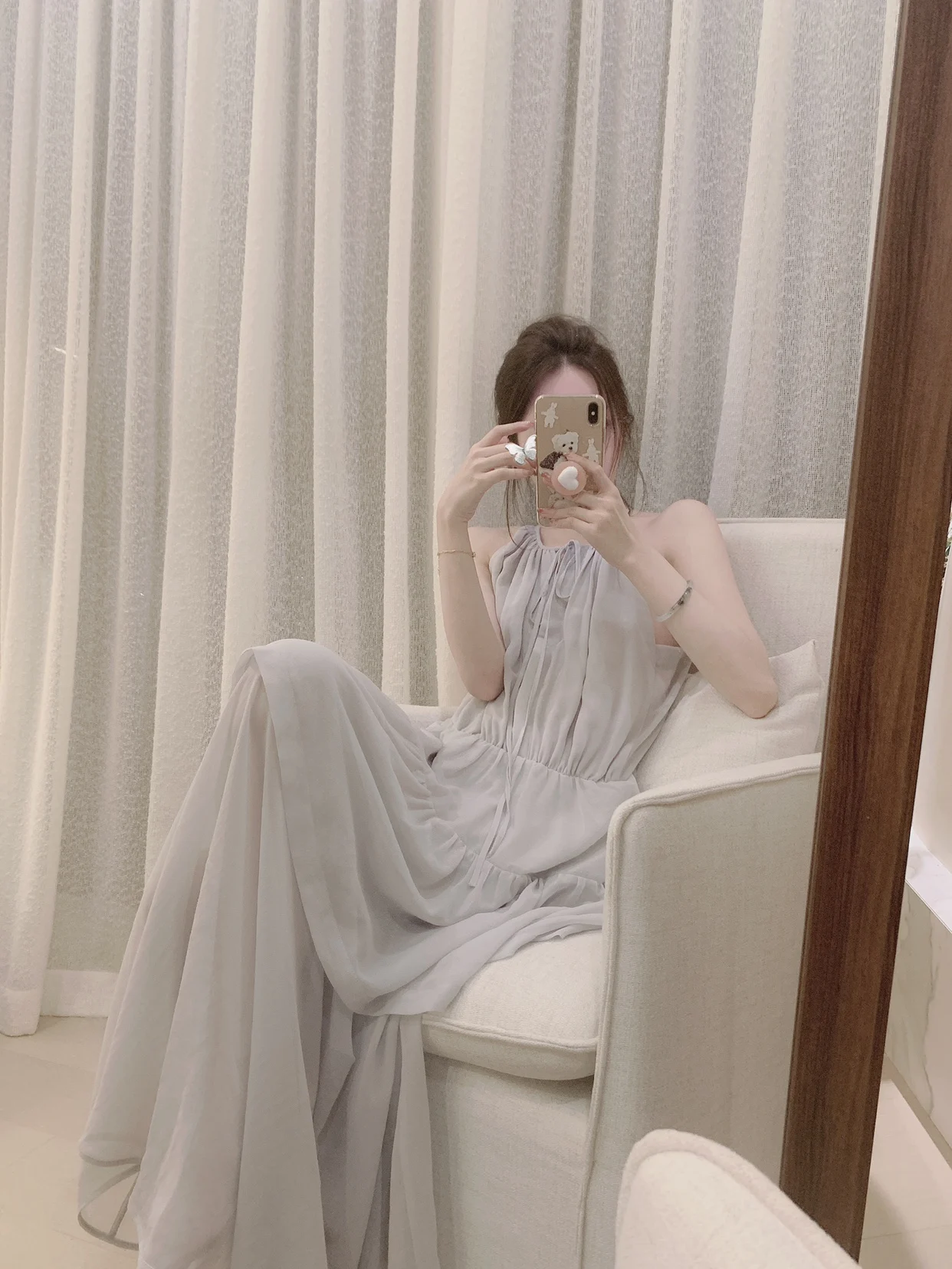 

Ele Chang'e Dr Version Two Pure Color High Waist V-Ne Long Sve A-Line Gown Fairy T Sle Summer Collection