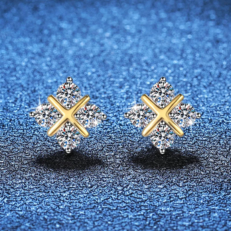 D Color Moissanite Earrings Light Luxury T Family Full Diamond Cross Fashion 80 Points Moissanite Earrings Platinum PT950 Mark