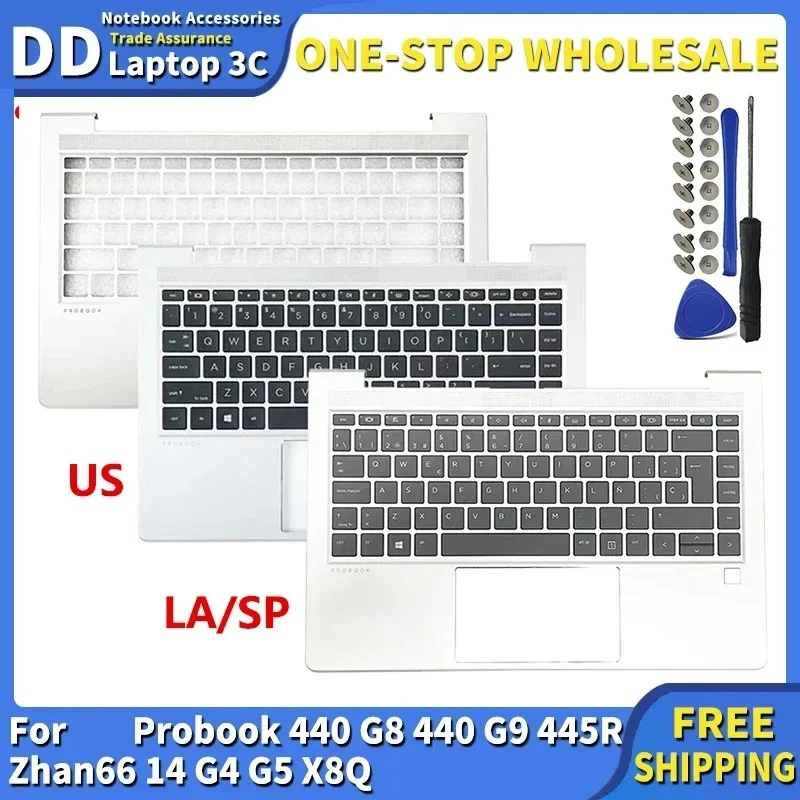 

NEW Top Case for Probook 440 G8 440 G9 445R Zhan66 14 G4 G5 X8Q US Latin/Spanish Keyboard Backlit Laptop Palmrest Upper Cover
