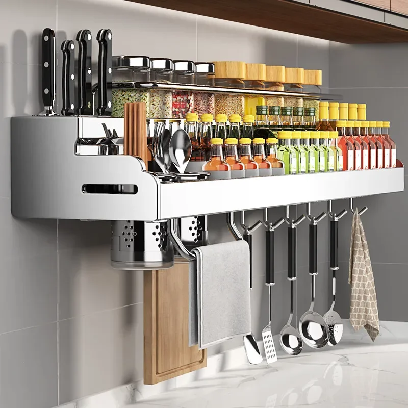 

Kitchen rack Household multi-functional knife holder Cutting board Chopsticks cartridge Seasoning jar No punching Wall hanging