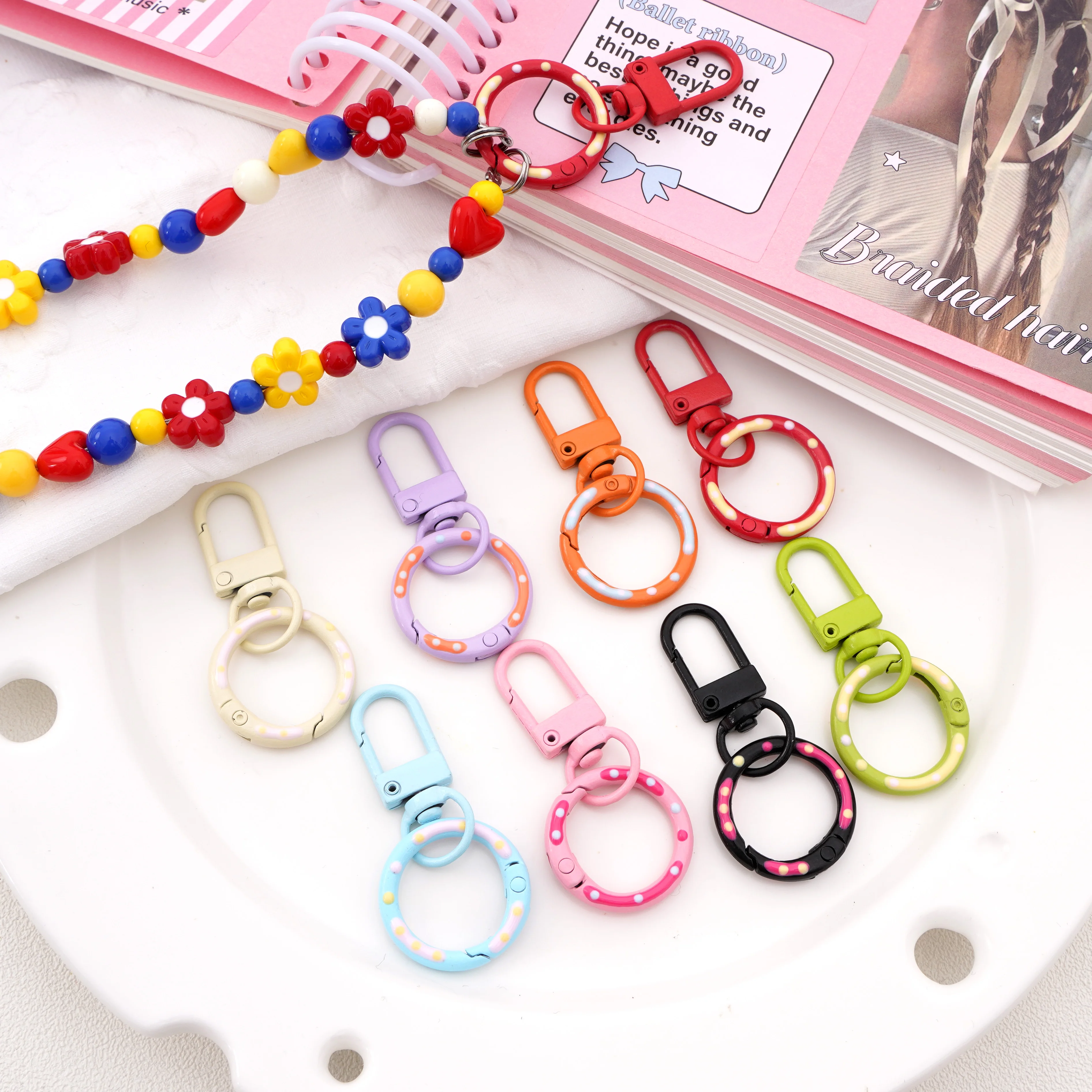

52mm 1pc/bag Alloy Lobster Clasp With Buckle Colorful Spring Buckle Hooks Keyrings For DIY Jewelry Making Keychain Accessories