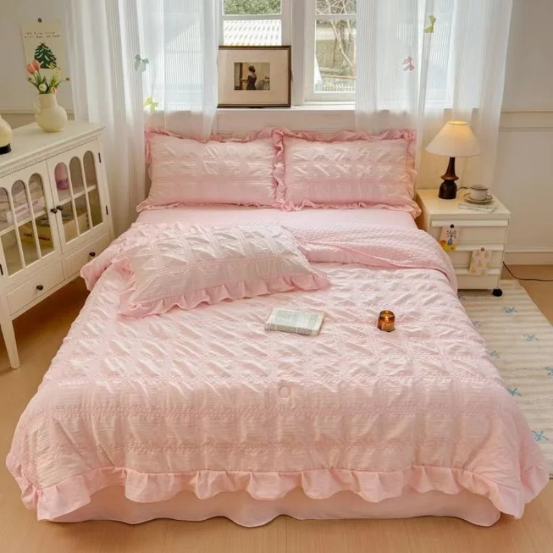 New 7D Beaded Korean-style Seersucker Summer Quilt & 4-Piece Bedding Set