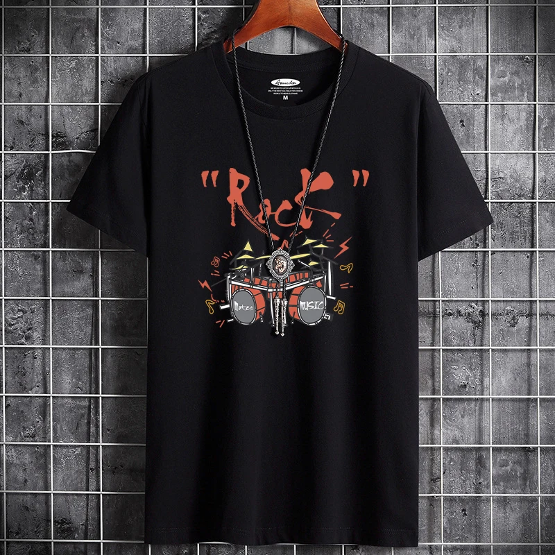 

Мужская хлопковая футболка с принтом «I Love Rock», Повседневная Свободная дышащая футболка с короткими рукавами, лето