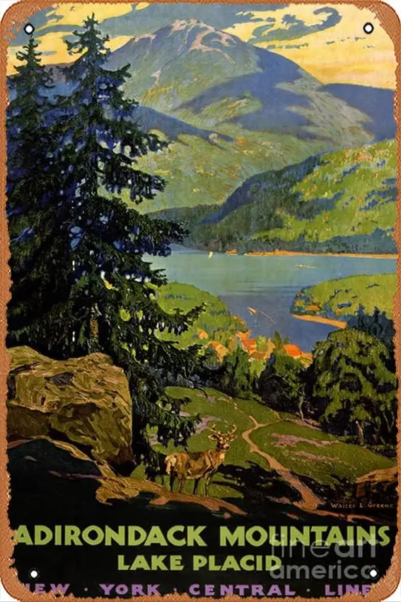 Adirondack Mountains Lake Placid Vintage Restored - Poster | Vintage Metal Tin Sign Poster Retro Garage Yard Home Cafe Bar  sign