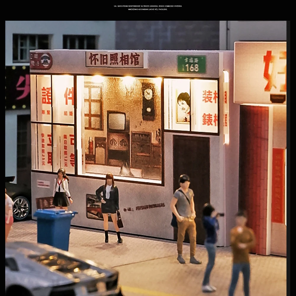 1:64 Scale Miniature Urban Street Scene Diorama with LED Lights - Realistic City Model Display, Collectible Home Decoration DIY