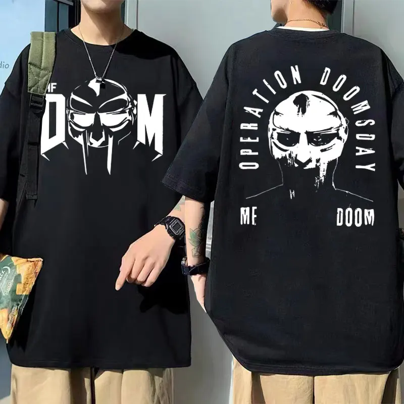 Top Women's Loose Hip Hop T-shirt Men's and Women's T-shirt Singer Mf Doom Madlib Mad Villain Double Sided Pattern T-shirt
