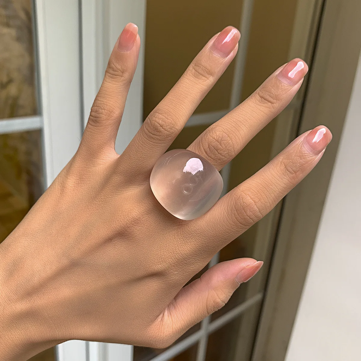 

Exaggerated Fashion Y2K Rainbow Colorful Transparent Resin Acrylic Smooth Geometric Round Rings Set for Women Finger Jewelry