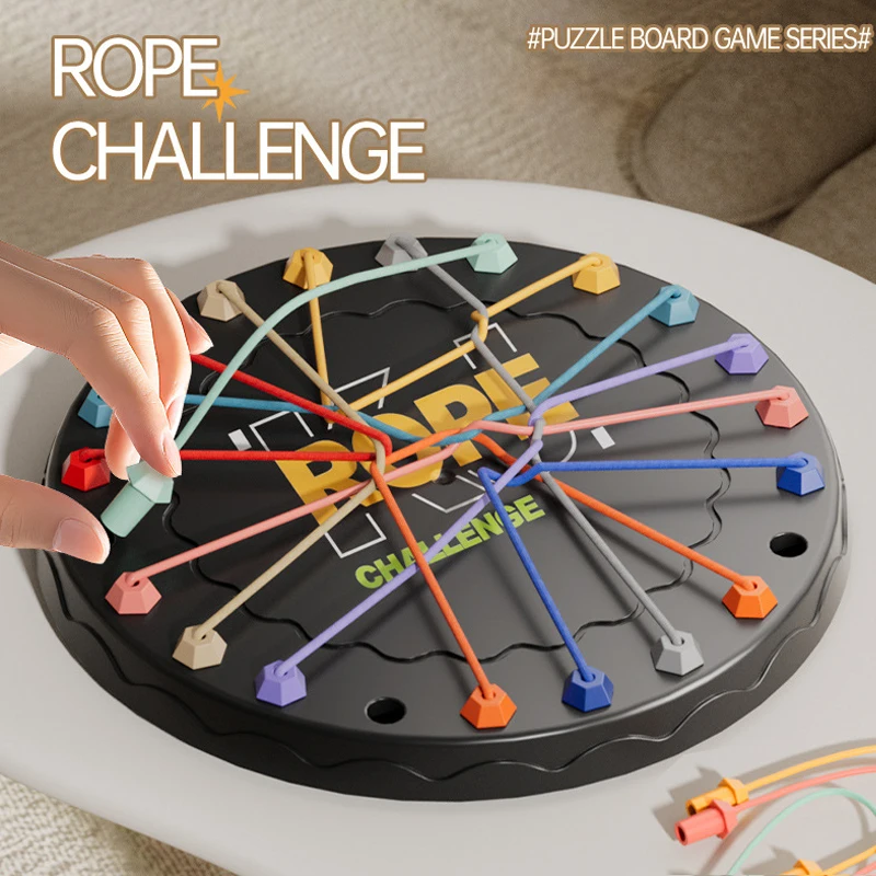 Kids Rope Knots Puzzle Travel Board Game Color Line Twisted Connected Ropes Sorting Logic Thinking Training Strategy Family game