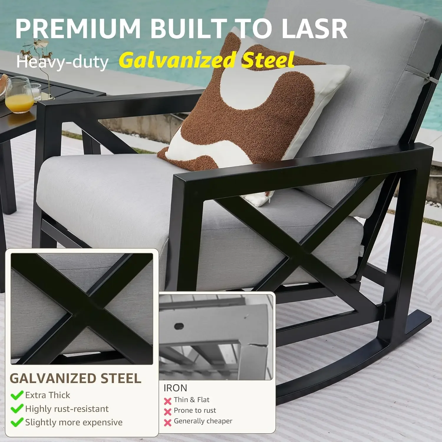 [Estoque limitado, compre agora! ]Conjunto de bistrô de balanço de pátio, conjunto de móveis de conversa ao ar livre de 3 peças com 2 balanços e 1 café de metal