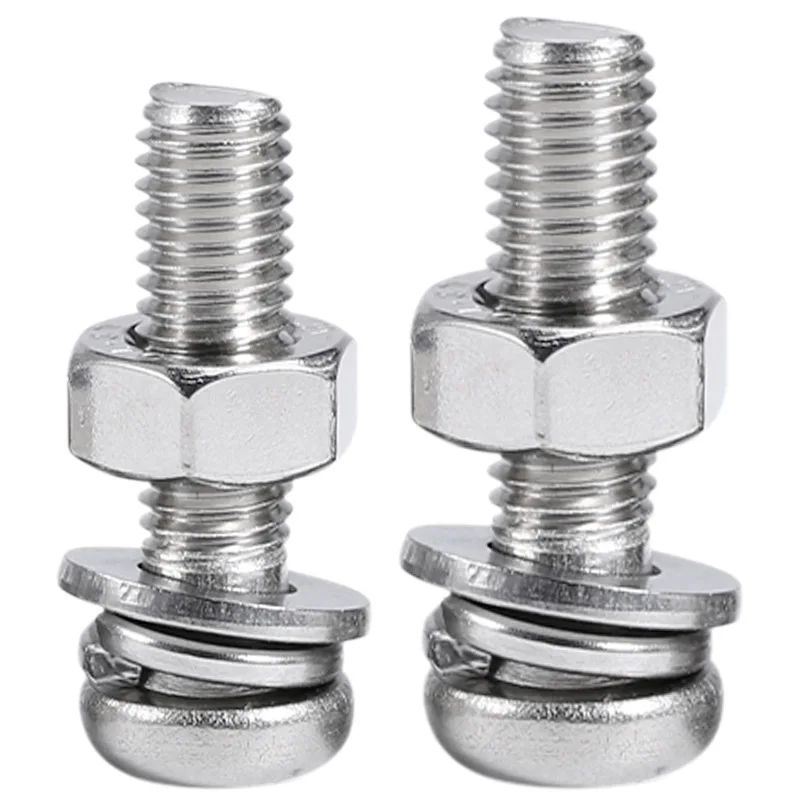 5-50 مجموعات الصليب عموم جولة رئيس آلة المسمار مع قفل غسالات وصواميل M1.6 M2 M3 M4 M5 M6 M8 الفولاذ المقاوم للصدأ المسمار والمكسرات #4