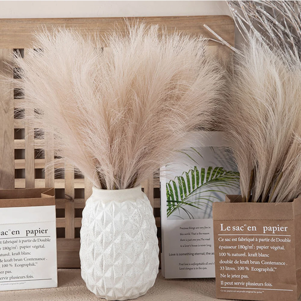 42CM Fluffy Pampas Grass Boho Decor Artificial Flower Fake Plant Reed Simulated Wedding Party Home Table Decoration