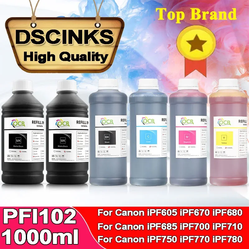 1000ml*6 PFI-102 PFI-104 Dye Ink MK Pigment Ink for Canon IPF605 IPF670 IPF680 IPF685 IPF700 IPF710 IPF750 IPF770 IPF780 Printer