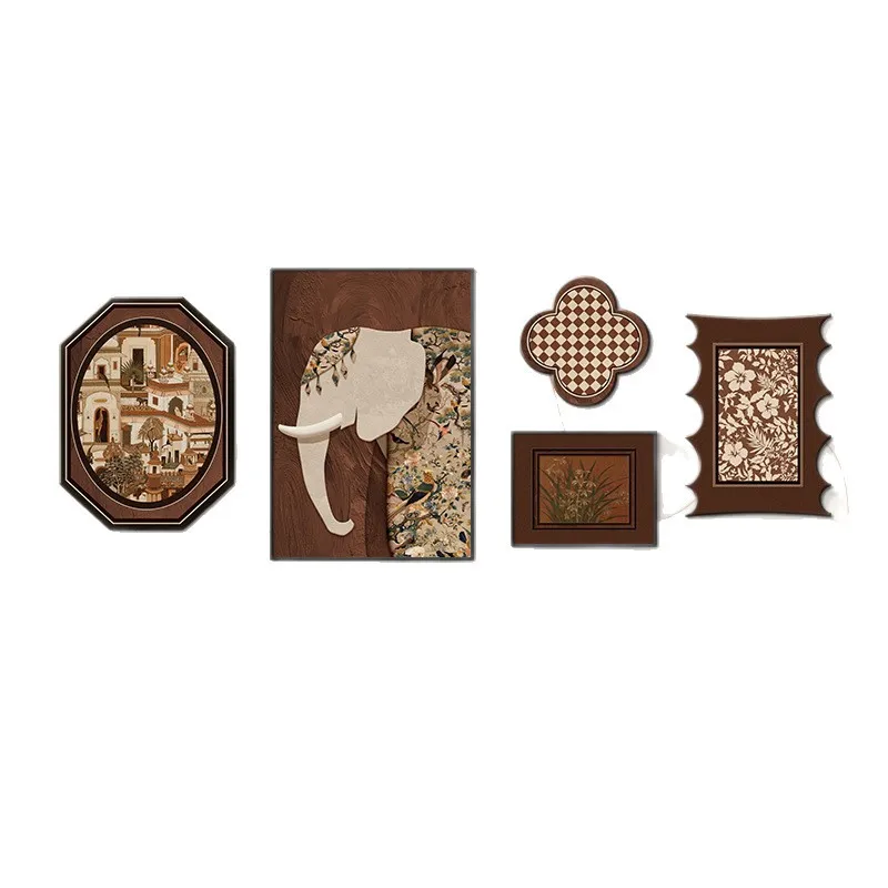 Elephant antique living room decorative painting French retro high-end sofa background wall hanging painting Maillard art mural