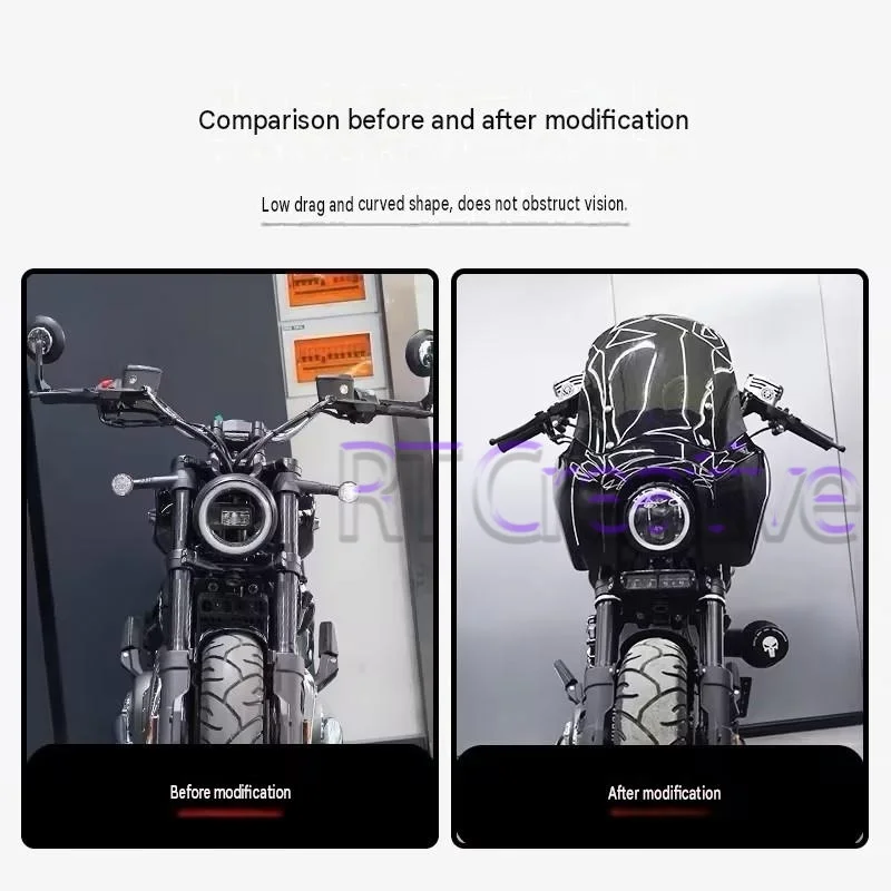 Retro Round LED Headlamp Head Cowl Wind Deflector For BENDA Chinchilla 350, Motorcycle Front Windshield Fairing Modification