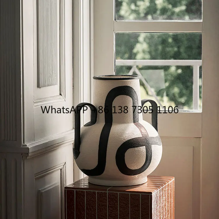 

Chinese retro hand-painted lines striped vase model room homestay home living room study entrance decorative flower utensils