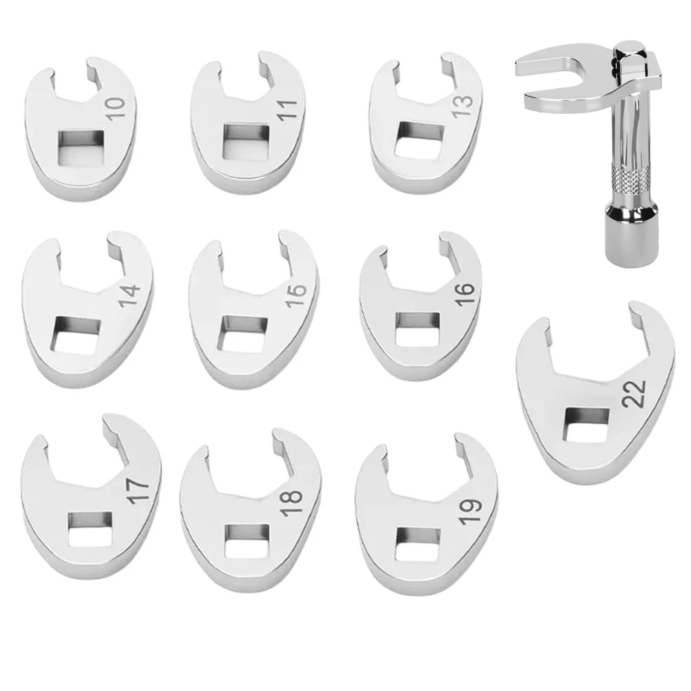 8Pcs Drive Crowfoot Wrench Set Inch/Metric Chrome Plated Crow Foot Metric Keys Set For Loosening Or Tightening Fasteners Nuts An