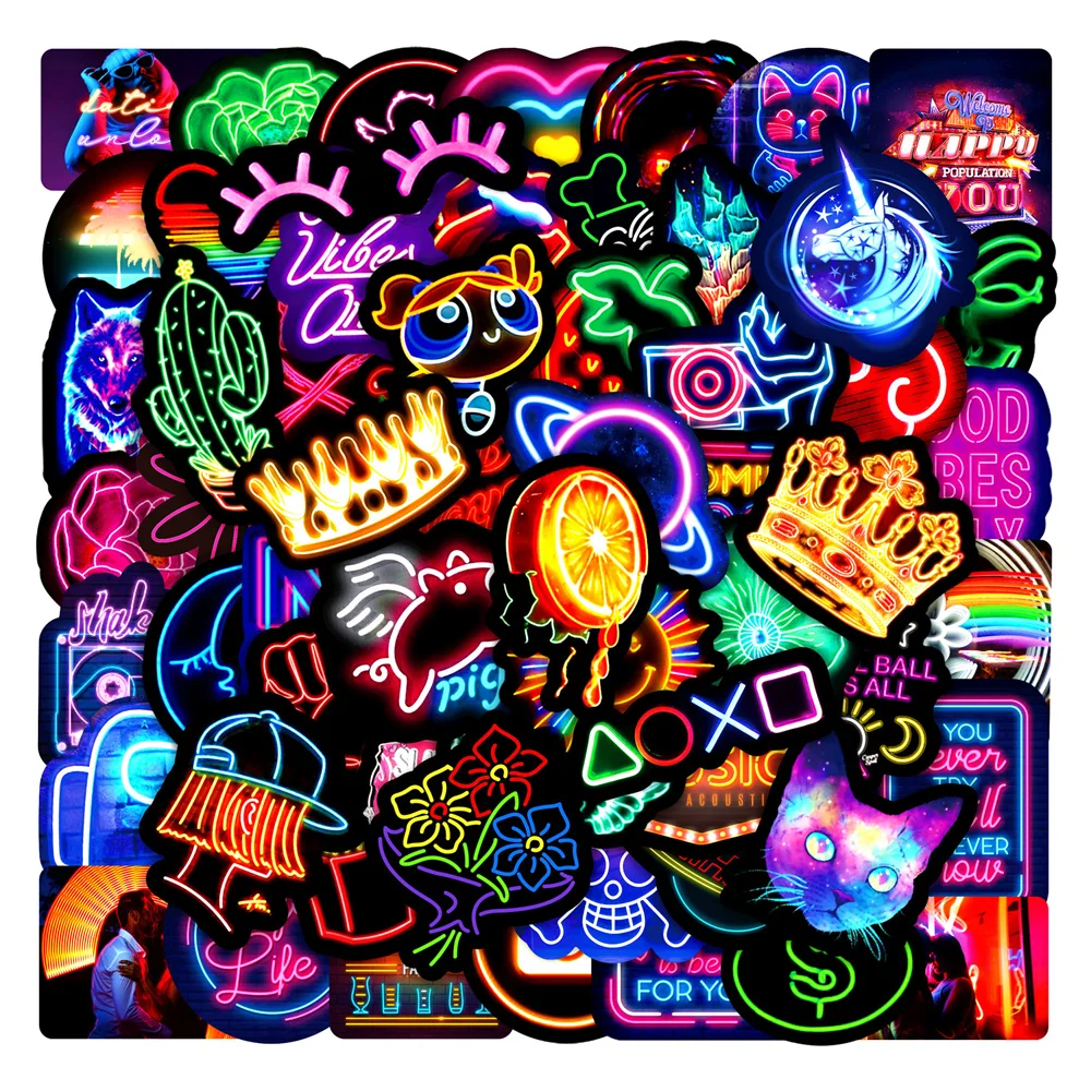 10/30/50PCS 2022 New Neon DIY Graffiti Stickers Scrapbooking Luggage Refrigerator Cartoon Polyethylene Stickers Wholesale