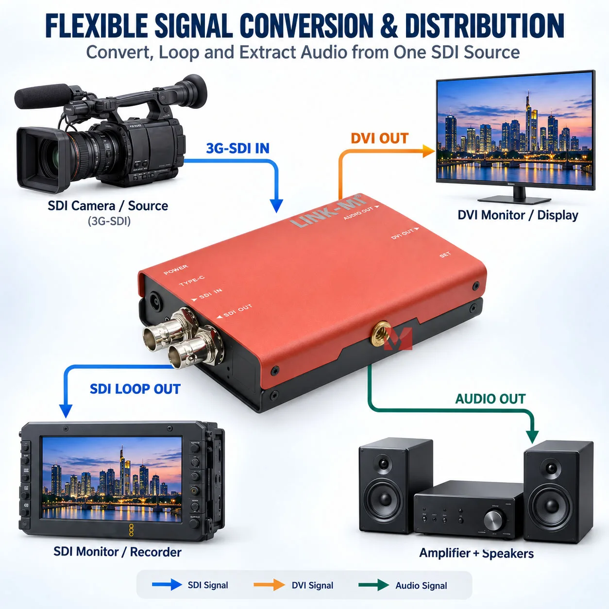 3G/HD/SD SDI to DVI Video Converter 1080P Audio De-embedding Analog Stereo audio Output Signal Adapter Video Format Converter