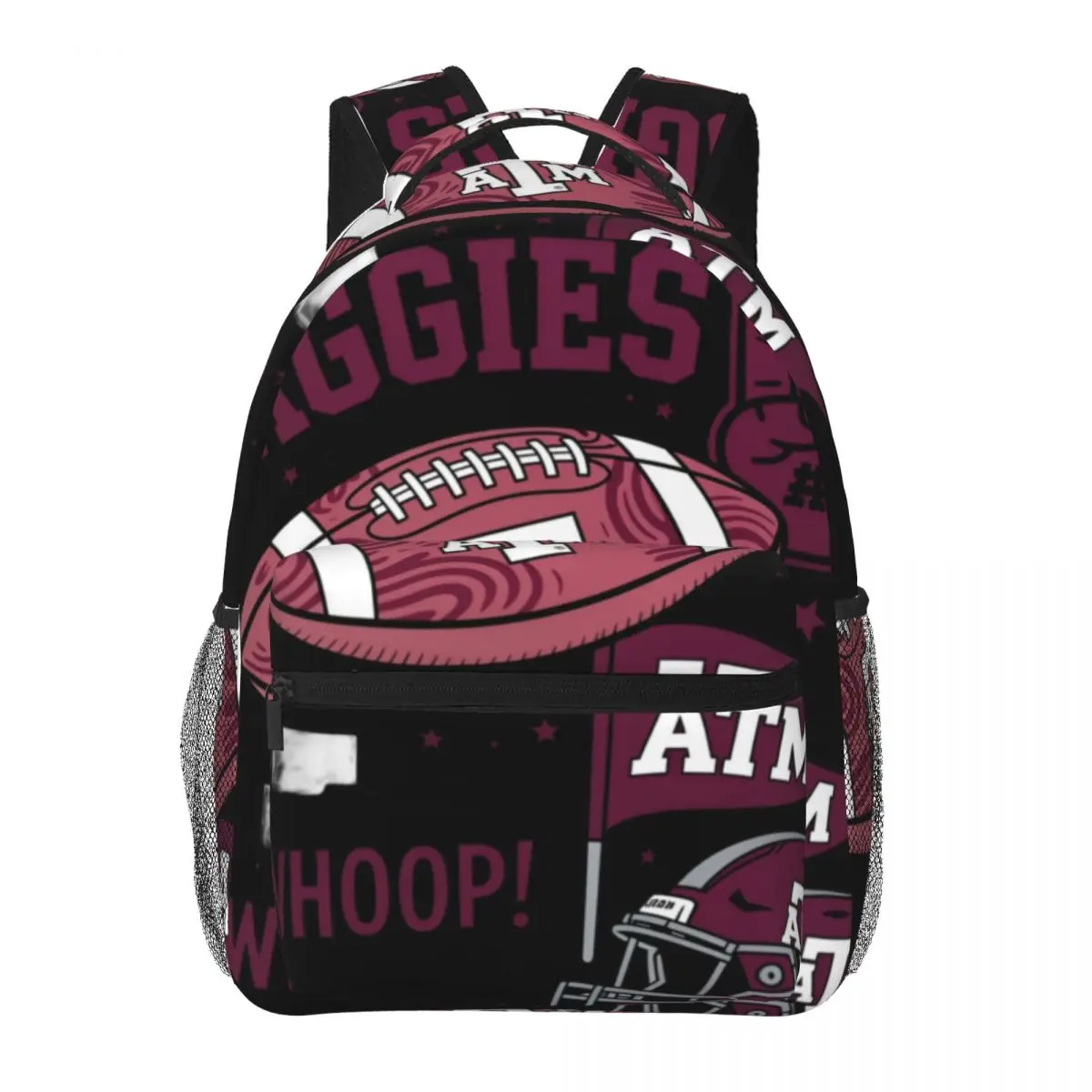 Gym Travel Daypack Backpack Center Aggies Football Helmet College Sports Doodle Maroon White Training Bookbag for School Team
