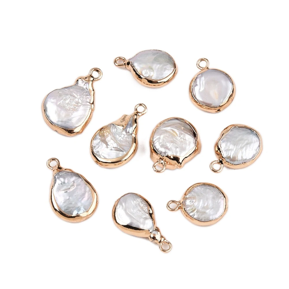 

5Pcs Teardrop Pearl Pendants Keshi Baroque Pearls Hanging Charm Gold Edge Wrapped for Jewelry Making Necklace Craft DlY Finding