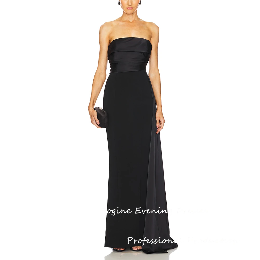 Abiti da sera lunghi personalizzati senza spalline Abito da ballo senza maniche con scialle Abiti da cocktail party in crêpe-satin Robes De Soirée