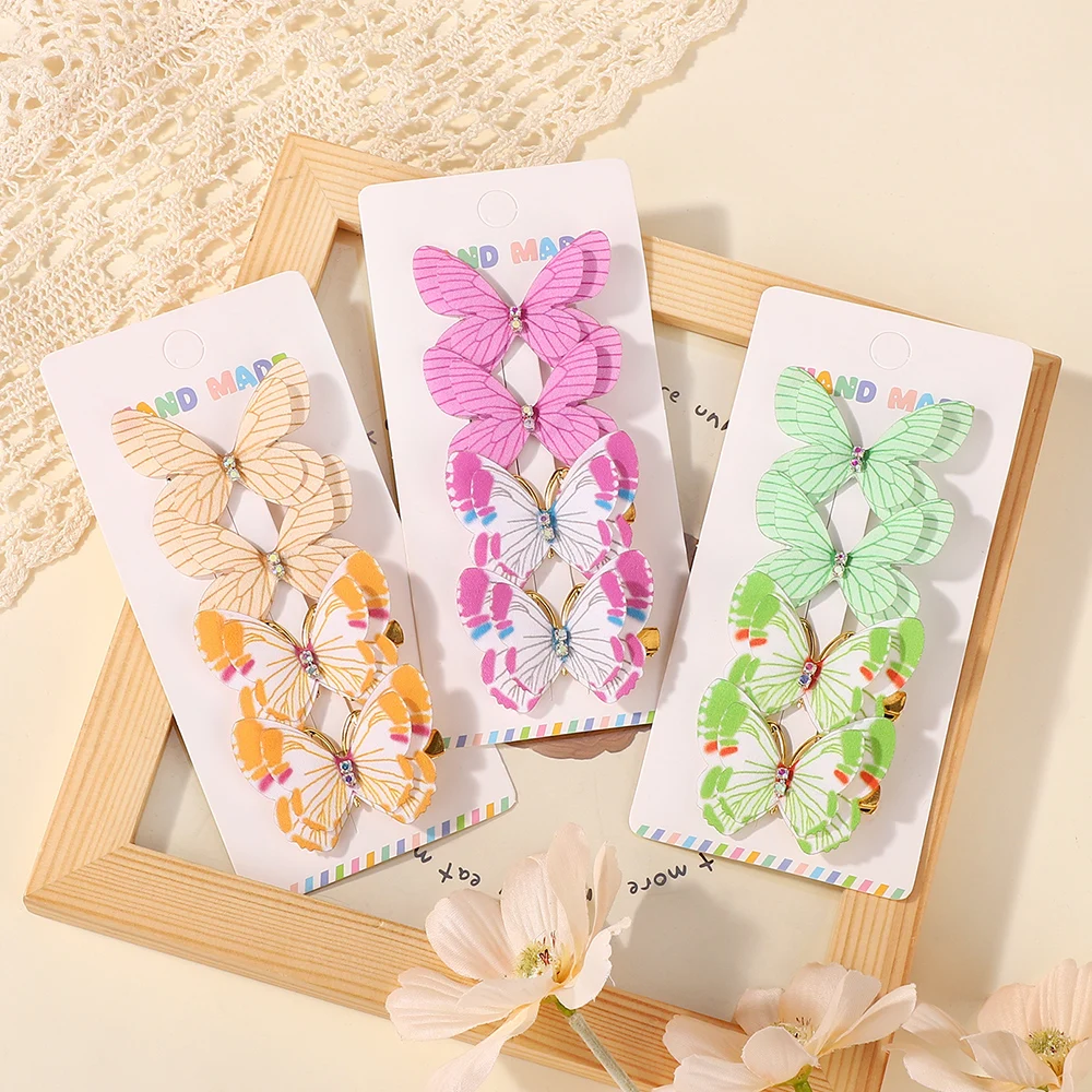 

RIBBON BOWS, 4 шт., детский набор заколок для волос с цветным бантом и чернилами, градиентные заколки для волос с имитацией бабочки, детские аксессуары для волос