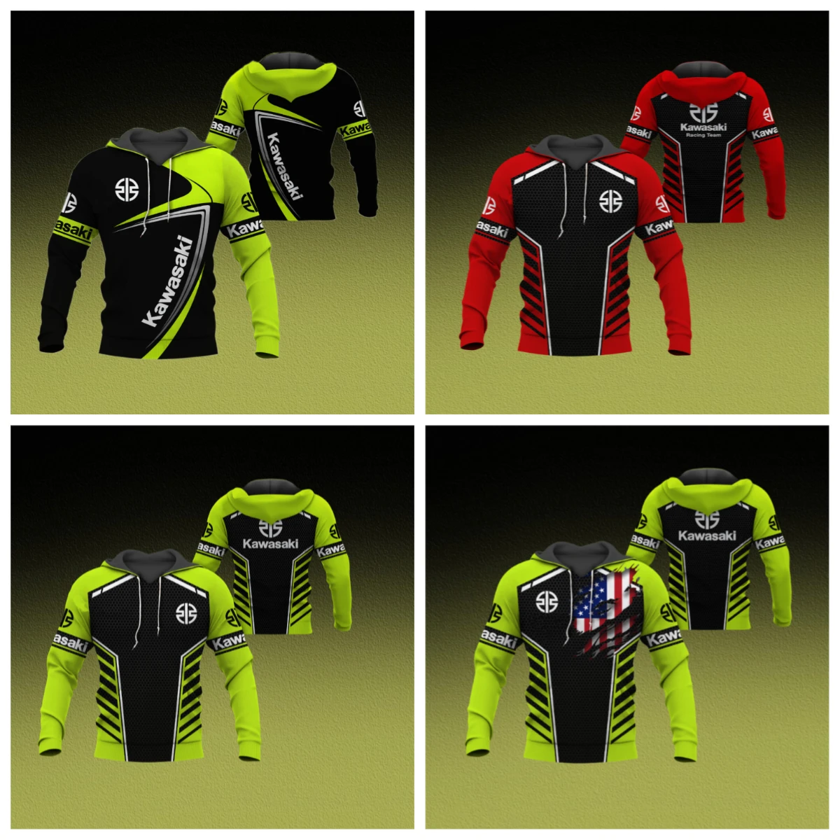 

2025 New Spring and Autumn 3D Print Kawasaki Ninja Motorcycle Riding Off-Road Pullover Extreme Sports Adventure Unisex Hoodie