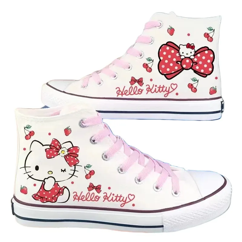 New Cute Hello Kitty Cartoon Pattern Printed Canvas Shoes Fashion Couple Student Sneakers Lolita Shoes Women's Vulcanize Shoes