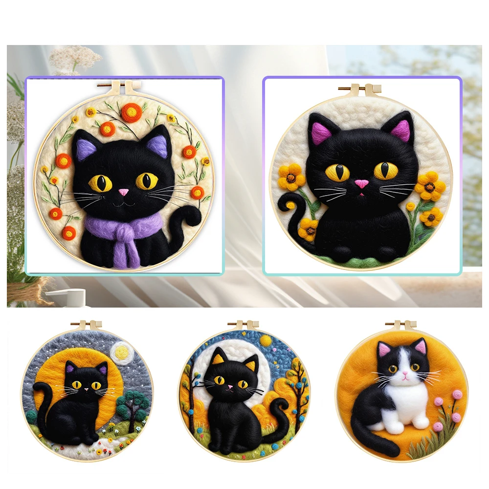 

GATYZTORY 20x20 Frame DIY Wool Felting Painting Kit With Complete Kit Cute Cat Handmade Needle Wool Painting Picture Gift