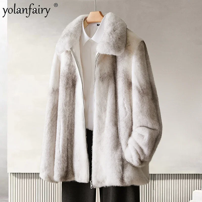 2023 Autumn Winter Cross Mink Feal Fur Coat Men's Clothing Lapel Zipper Fur Clothes Male High End Fur Outwears Куртка Мужская FC