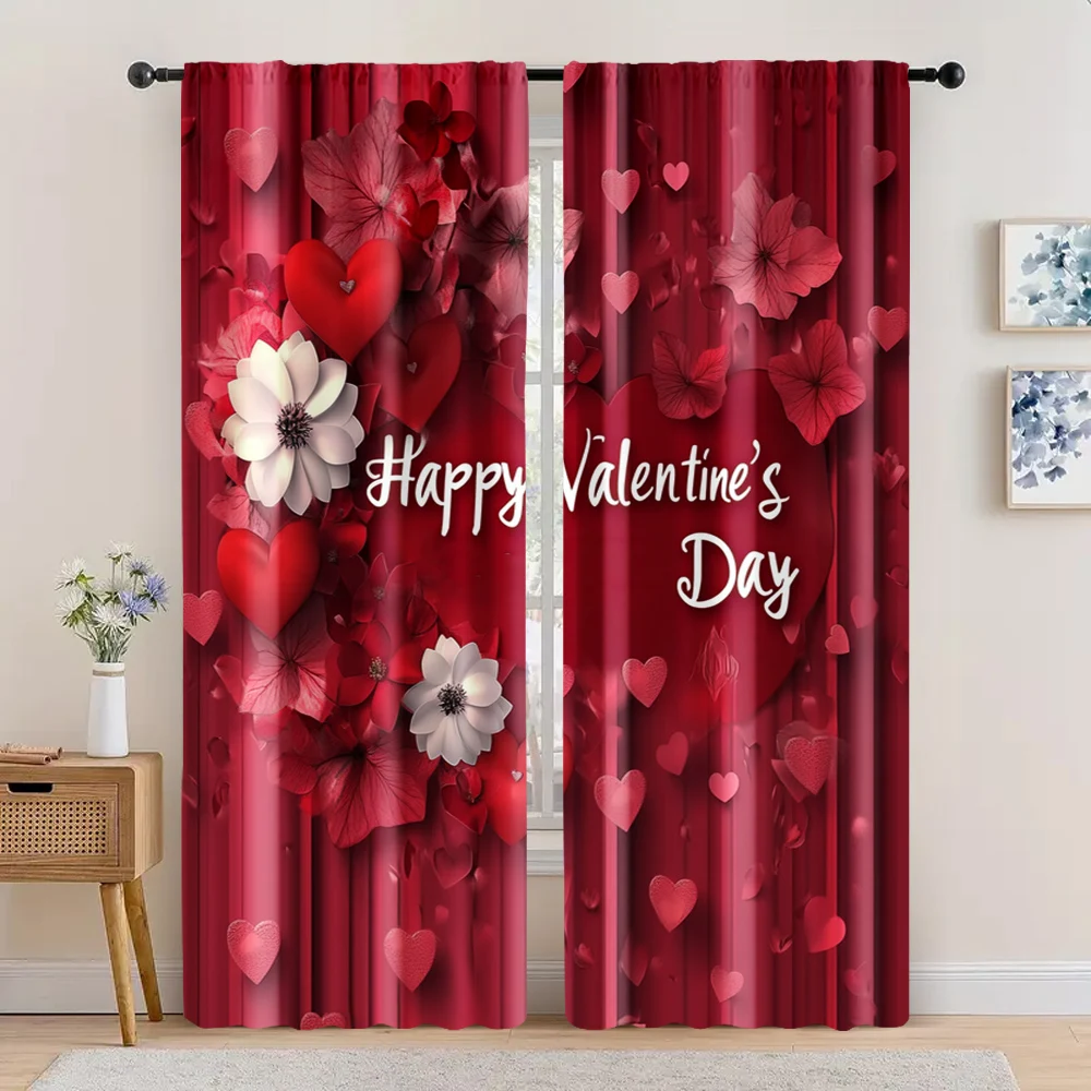 2pc,  Happy Valentine's Day Drapes Valentine's Day 12 Machine Washable Polyester,Without Electricity Family Party Suitable for