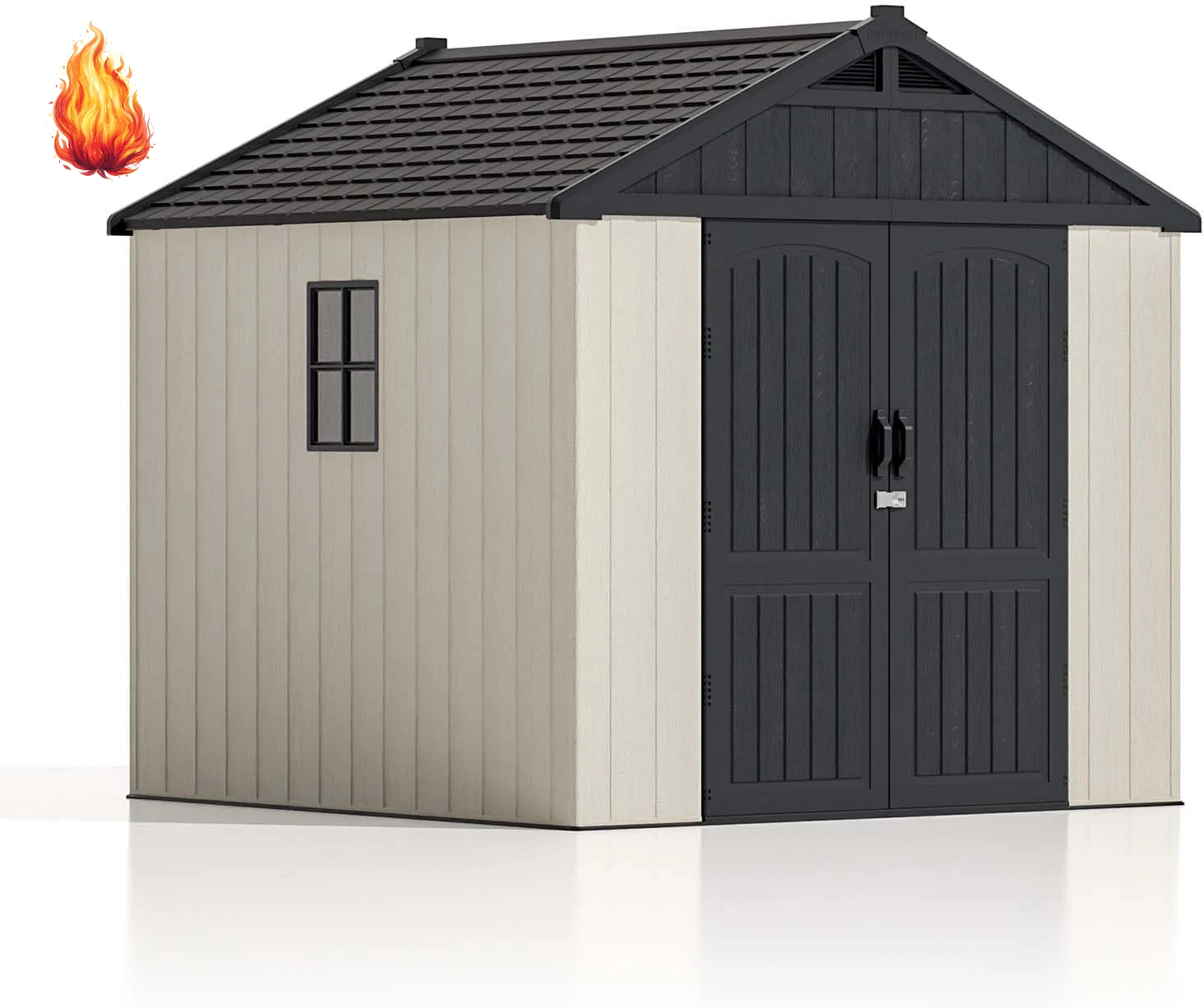 

8x8 FT Outdoor Storage Shed, Plastic Shed Resin Garden Tool Shed with Floor & Window & Lockable Door for Patio Furniture