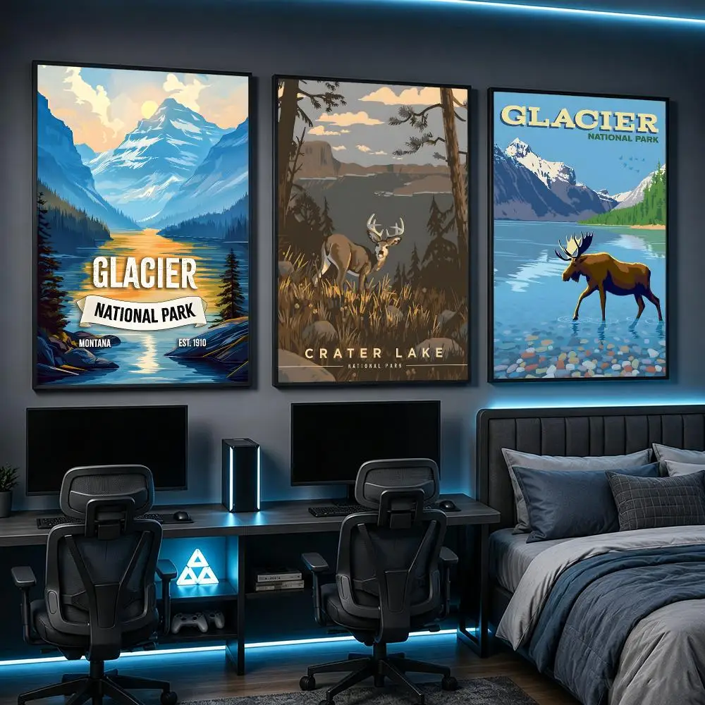 natural Glacier National Park Poster HD Poster Anime Aesthetic Wall Art For Game Anime Lovers Bedroom Gaming Room Decor Gift