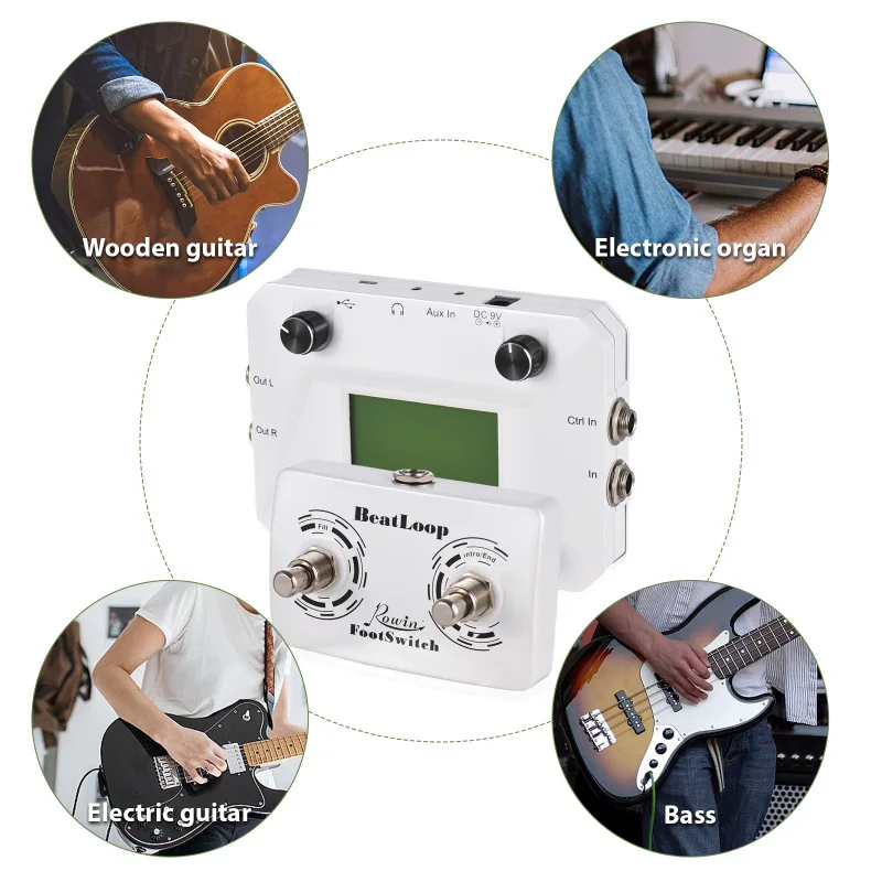 Rowin Drum Machine Recording Effector 40 Drum Rhythm LCD Backlight Display Electric Guitar Drum Machine Pedal Guitar Accessories