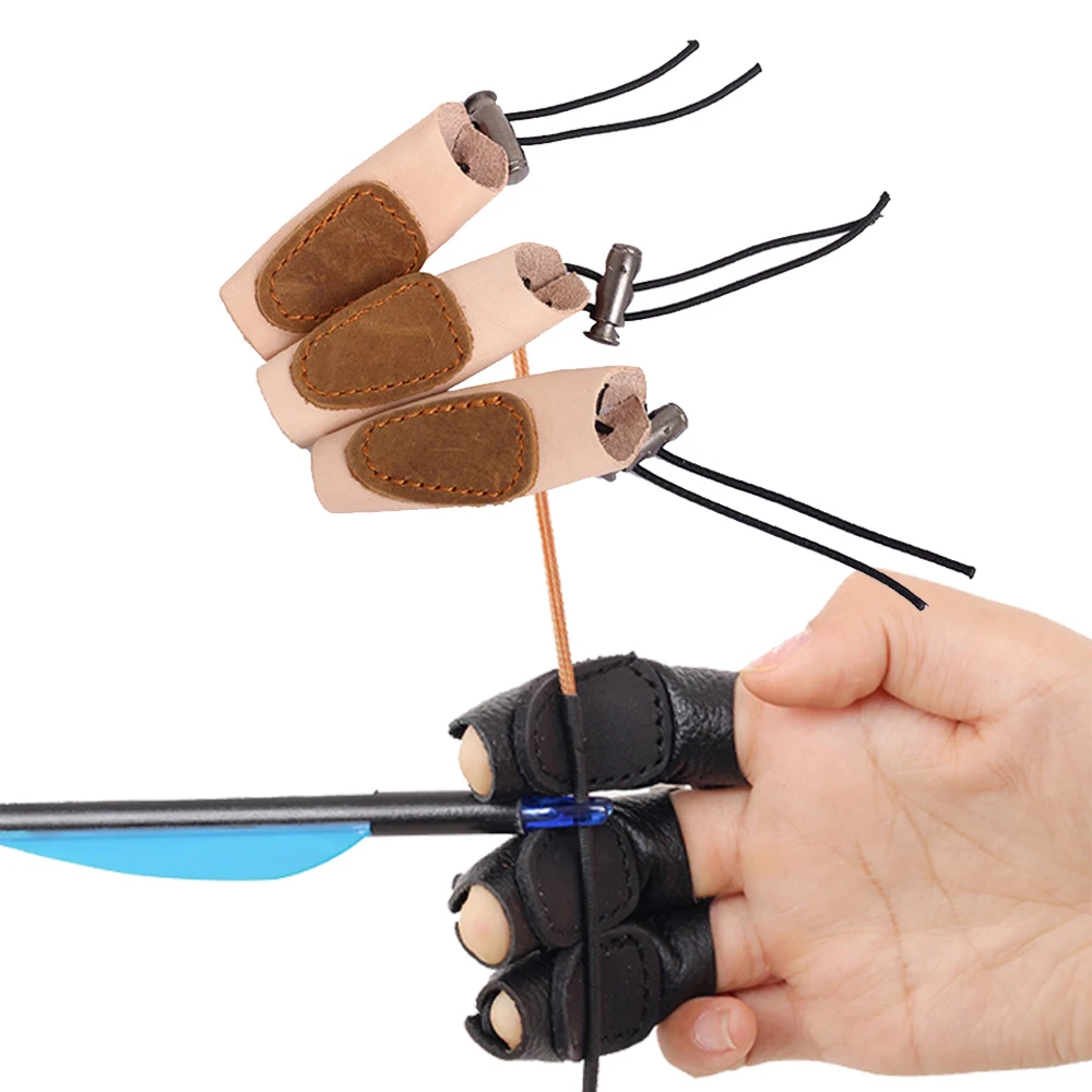 3PCS/Set Cowhide Leather Archery 3-Finger Guard Archery Protection Hand Tip Cot Finger Guard Glove