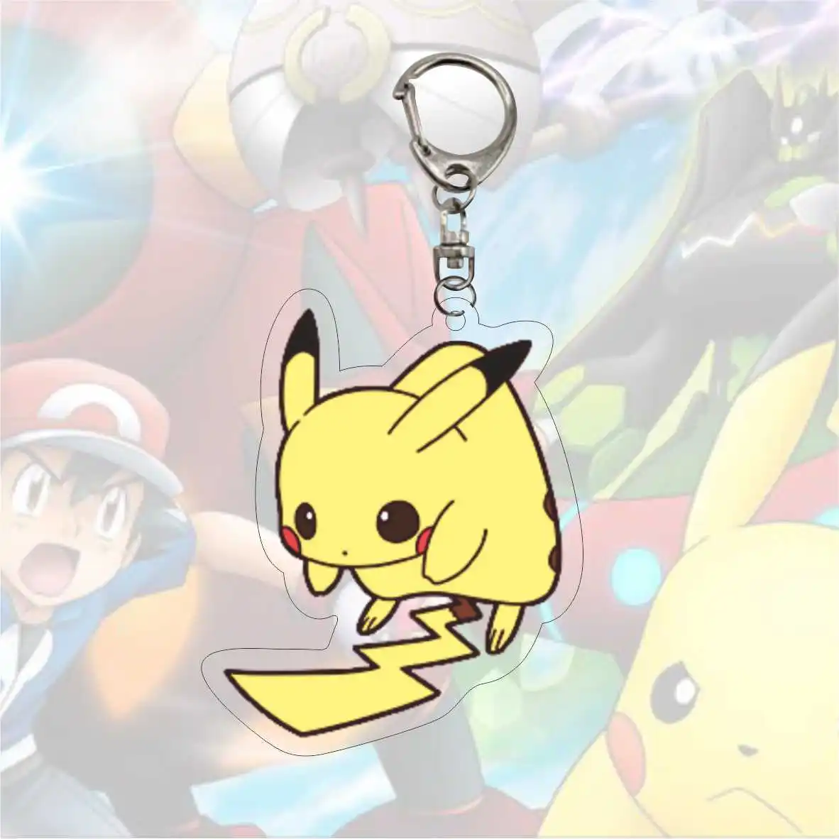 Cute Pokemon Keychains Gengar Pikachu Psyduck Charmander Bulbasaur Raichu Blastoise Caterpie Acrylic Keyrings Pendants Figure