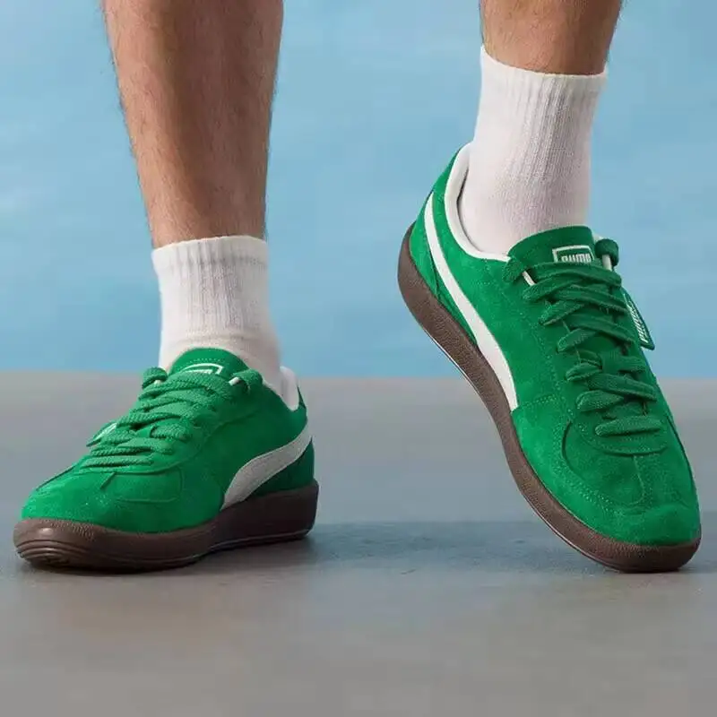 Green Suede Classic PUMA Palermo Retro Skate Sneakers, Gum Sole Unisex Daily Casual Shoes 396463-63 Sneakers,