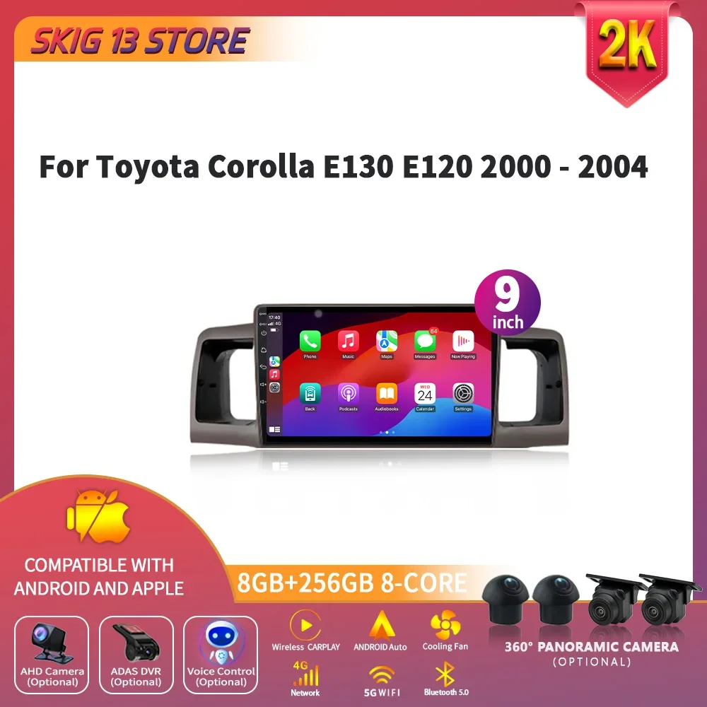 

For Toyota Corolla E130 E120 2000-2004 Car Radio Multimedia Navigation Wireless Carplay Screen Stereo Android 14 2 Din 4G