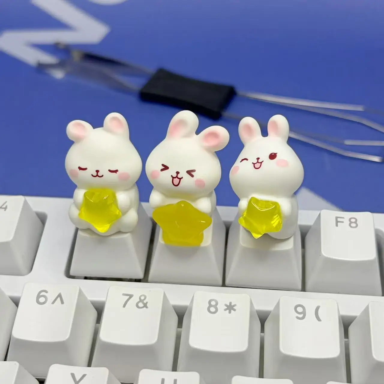 Creative Cute Space Star Moon Little Rabbit Keycap DIY Game Mechanical Keyboard Decoration Accessories Star Rabbit Keycap