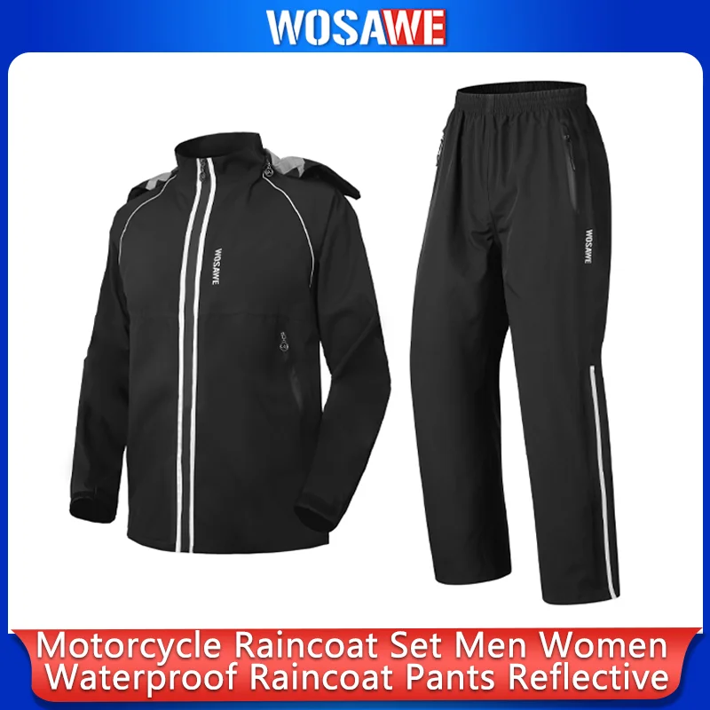 

WOSAWE Motorcycle Raincoat Suits Men Women Waterproof Rain Jacket and Pant Reflective Hiking Motobike Riding Fishing Rainsuits