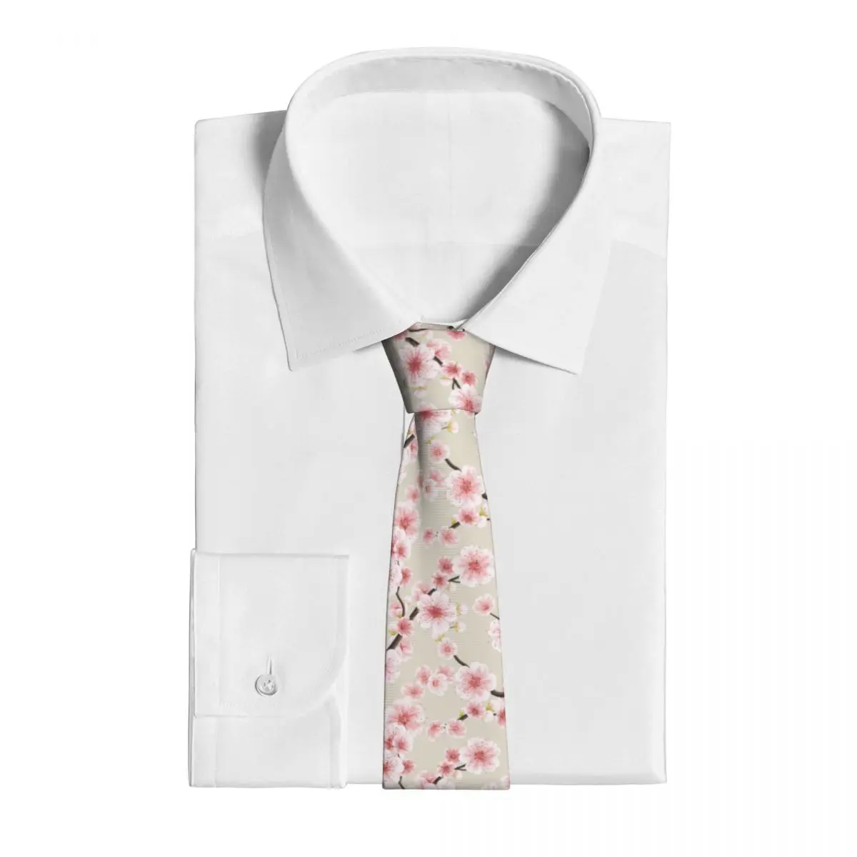 Corbata delgada de cerezo japonés para hombre, flor de Sakura rosa, corbata simbólica, corbata de moda, corbata de fiesta de boda gratis