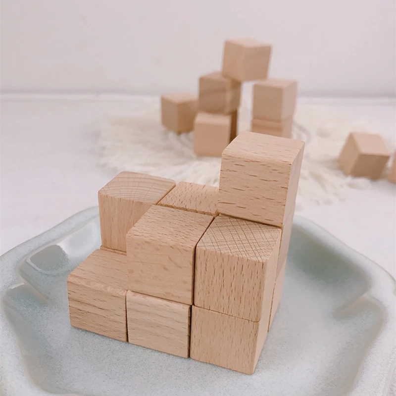 10Pcs/Set Natural Wooden Block 2x2cm Wood DIY Crafts for Children Solid Wooden Building Novelty Blocks Educational Toys