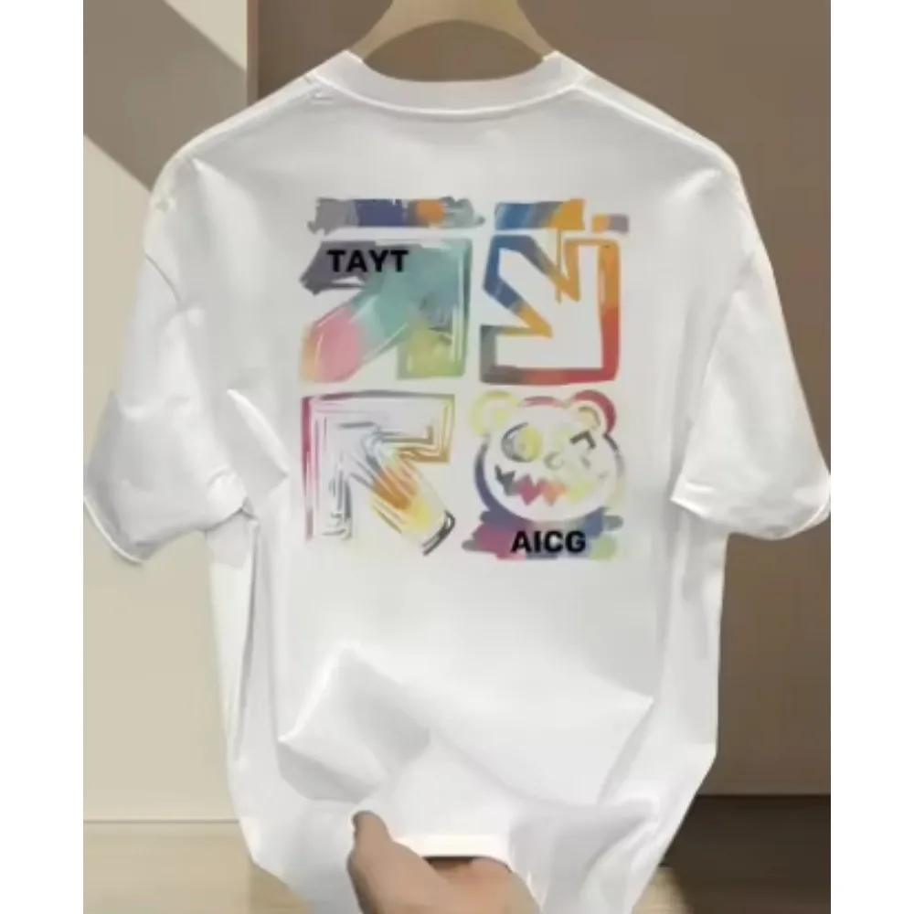 2026 New Men Women Short Sleeve T-shirt Retro Street Colorful Gradient Graffiti Font Print Unisex Tee Trendy Casual FashionTop