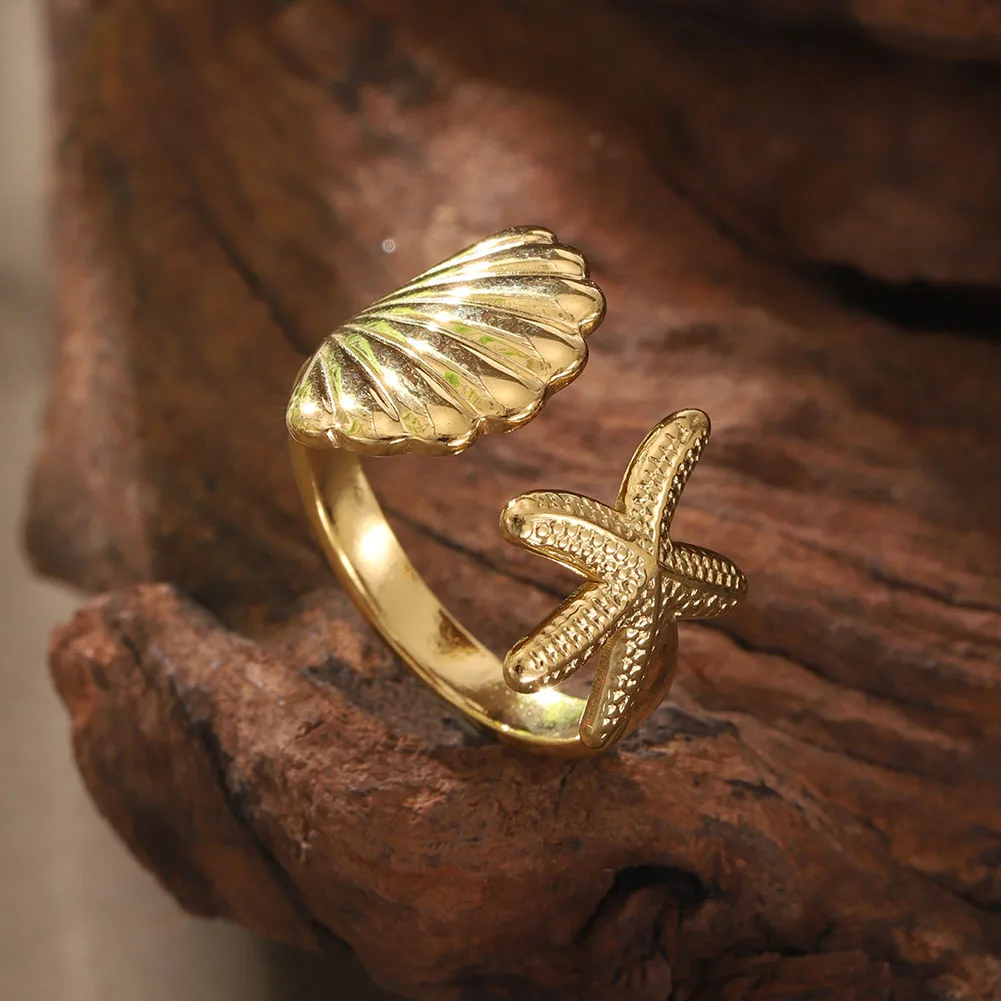 Cring Coco Sea Star Seahorse Ring Stainless Steel Casual Simple Elegant Ring Fashion Women\'s Party Jewelry Gift 2024 New Edition
