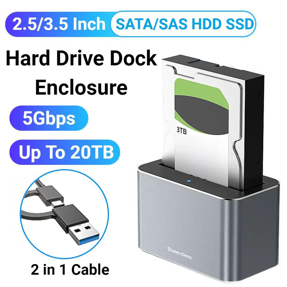 Festplatten-Dockingstation USB3.0 zu SATA Externe Festplatten-Dockingstation SAS zu USB 3.0-Adapter