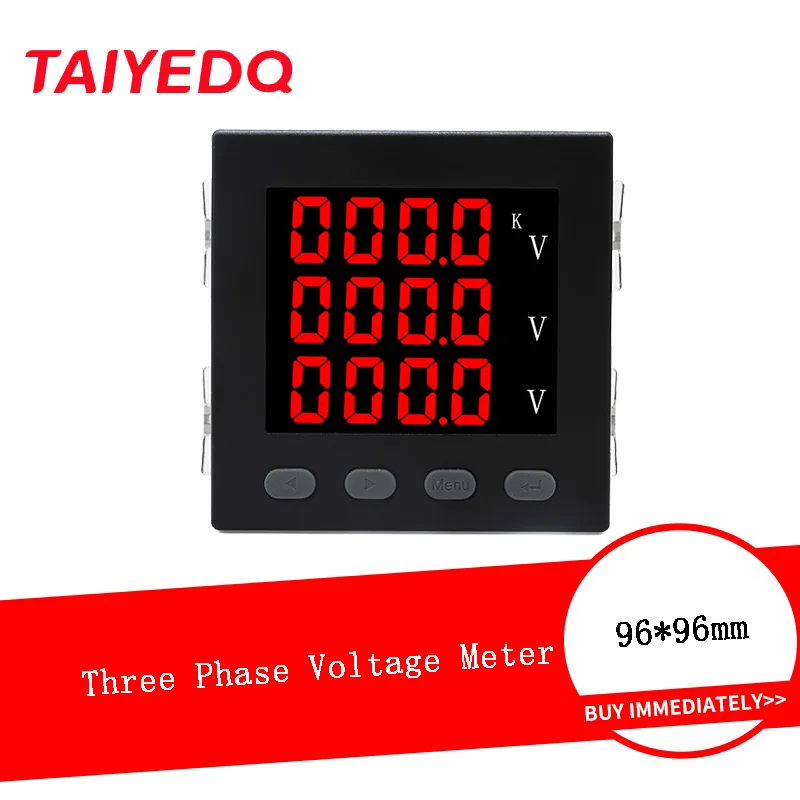 3P4L 3P3L Three Phase Voltage Meter 96*96mm LED Smart Digital Meter AC220V Voltmeter Panel Meter