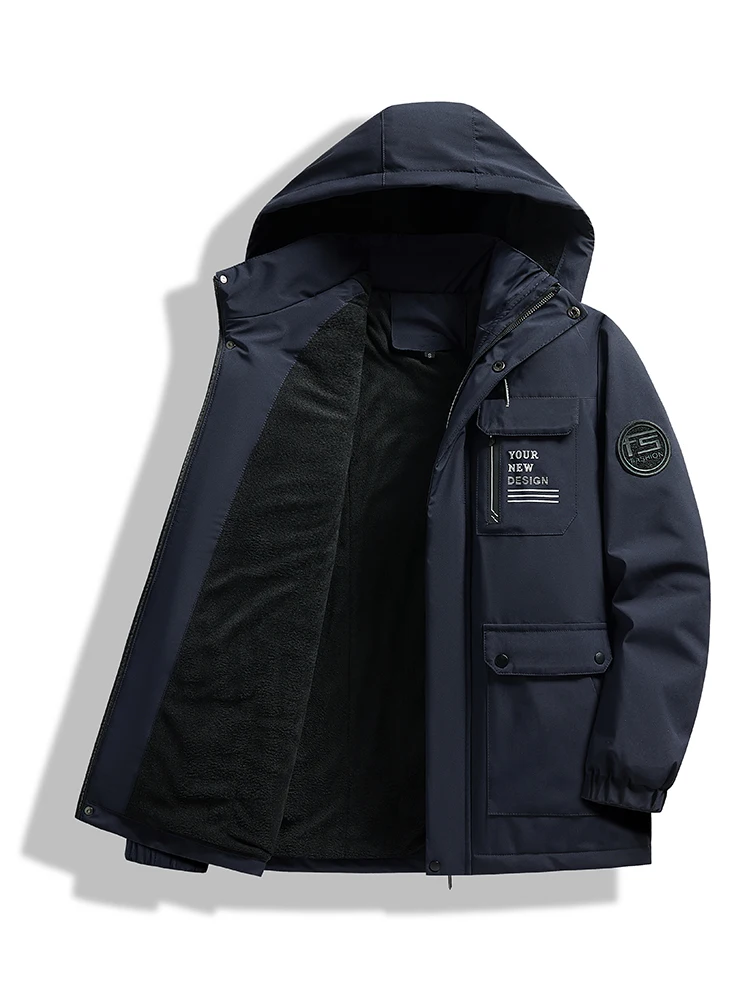 

Men's Winter Thiened Cotton Jaet Fce Lined Outdoor Workwear Casual Faion Windproof Trousers Loose Coat Trendy