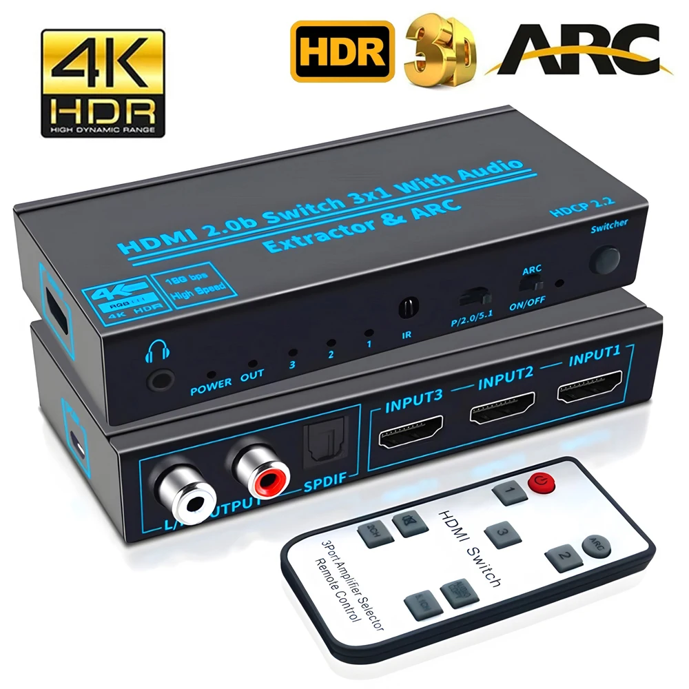 192KHz eARC/ARC Audio Extractor HD-MI eARC ARC Audio to HD-MI SPDIF Optical L/R 3.5mm Stereo out Digital to Aduio Converter